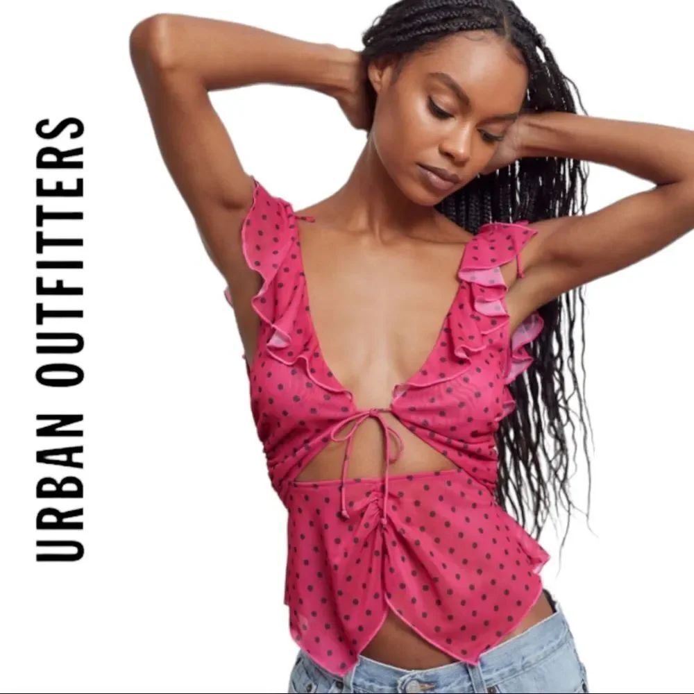 NEW Urban Outfitters UO Leila Ruffle Pink Top Blouse XS S L